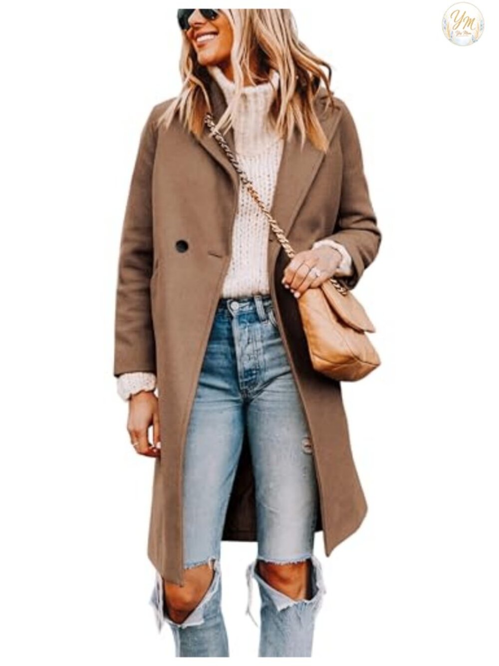 Women's Wool Blend Pea Coat Long Sleeve Notch Lapel Winter Jacket